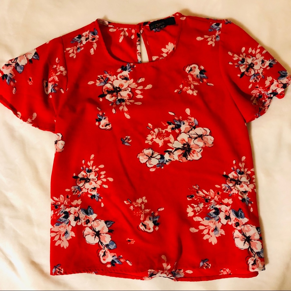 Boutique Red Floral Blouse Size S